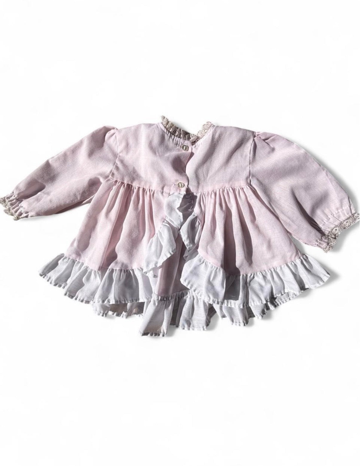 Vintage Toddler Time by JcPenny Pink & White Lace Ruffle Baby Dress 12M