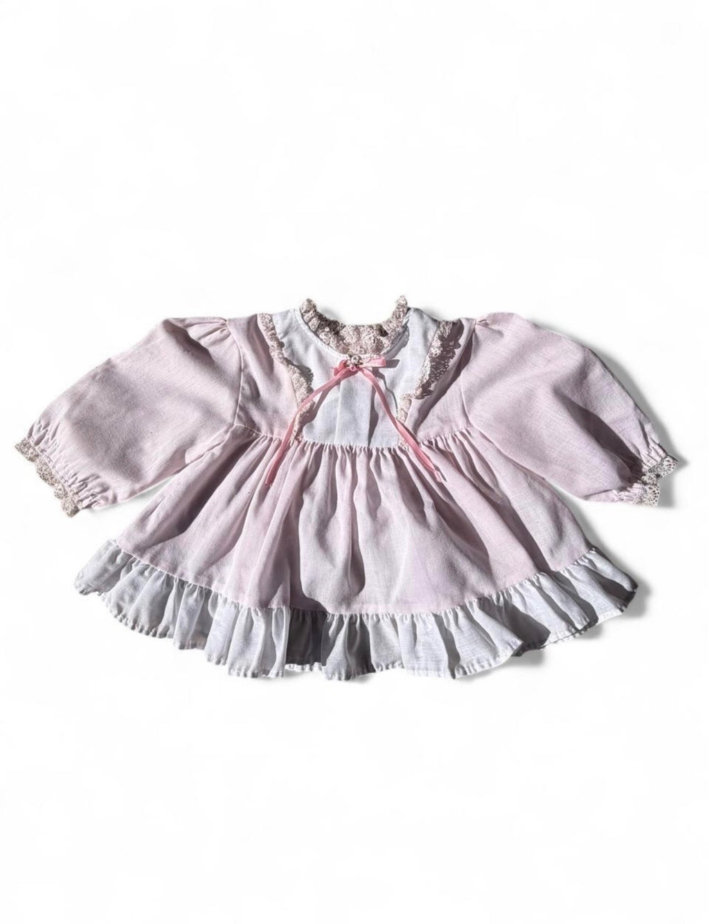 Vintage Toddler Time by JcPenny Pink & White Lace Ruffle Baby Dress 12M