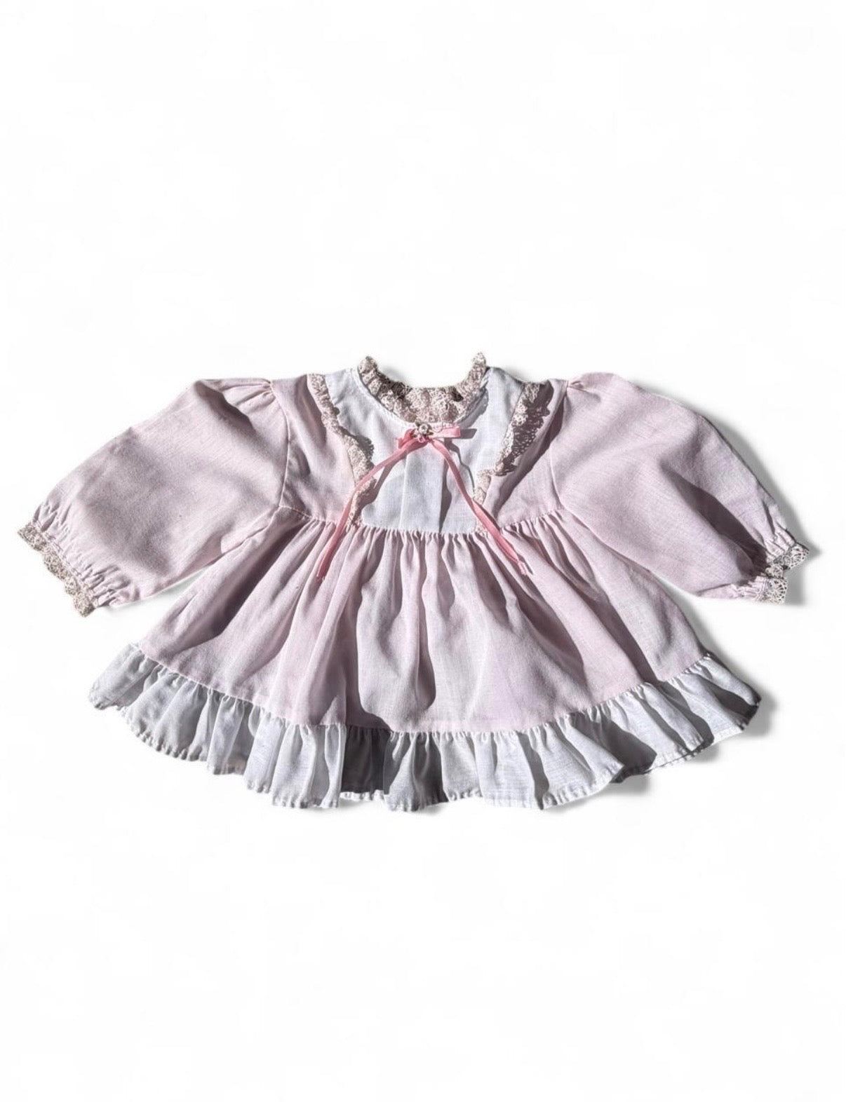 Vintage Toddler Time by JcPenny Pink & White Lace Ruffle Baby Dress 12M