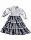 Vintage Kids Girls Gingham Prairie Dress w/Smocked Bodice and Flower Embroidery