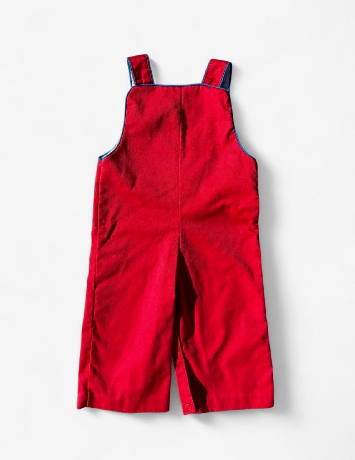 Vintage Boys Red Corduroy Overalls w/Weightlifting Embroidered Appliqué 18-24M