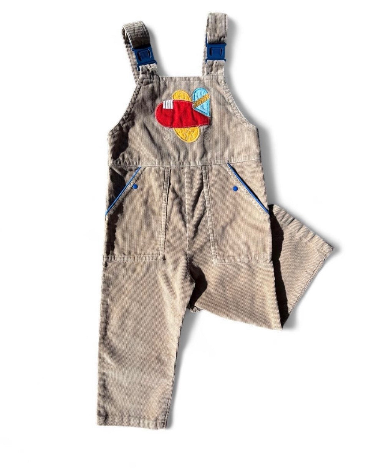 Vintage Little Challenger Toddler Boy’s Corduroy Overalls w/Airplane Embroidery 18-24M