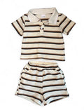Baby Boys 2 Piece Striped Waffle Knit Collard Shirt and Shorts set 12-18M