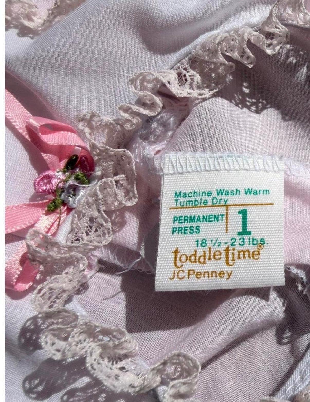 Vintage Toddler Time by JcPenny Pink & White Lace Ruffle Baby Dress 12M