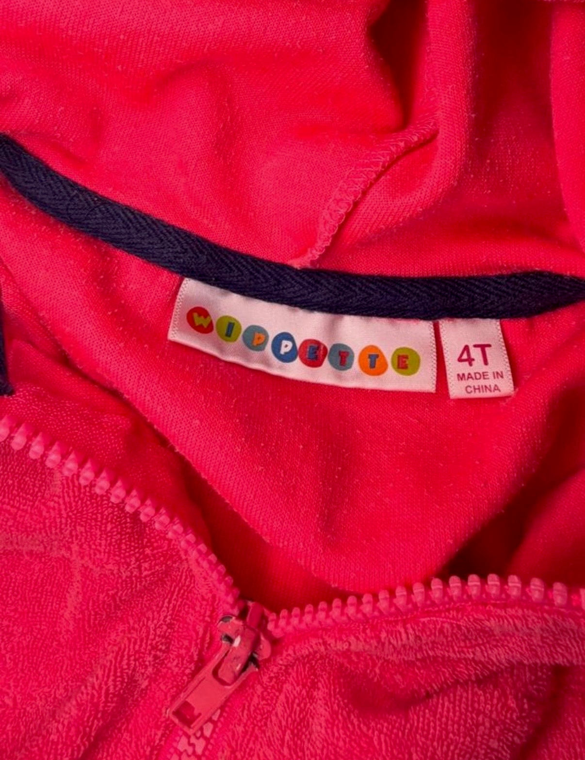 Wippette Toddler Girl Pink Terry Cloth Zip-up Cover-Up Hoodie with Flower Appliqué 4T