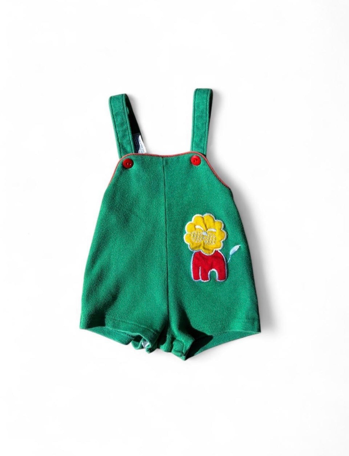 Vintage Carter’s Baby Boy Lion Embroidered Green Romper Shortalls 12M