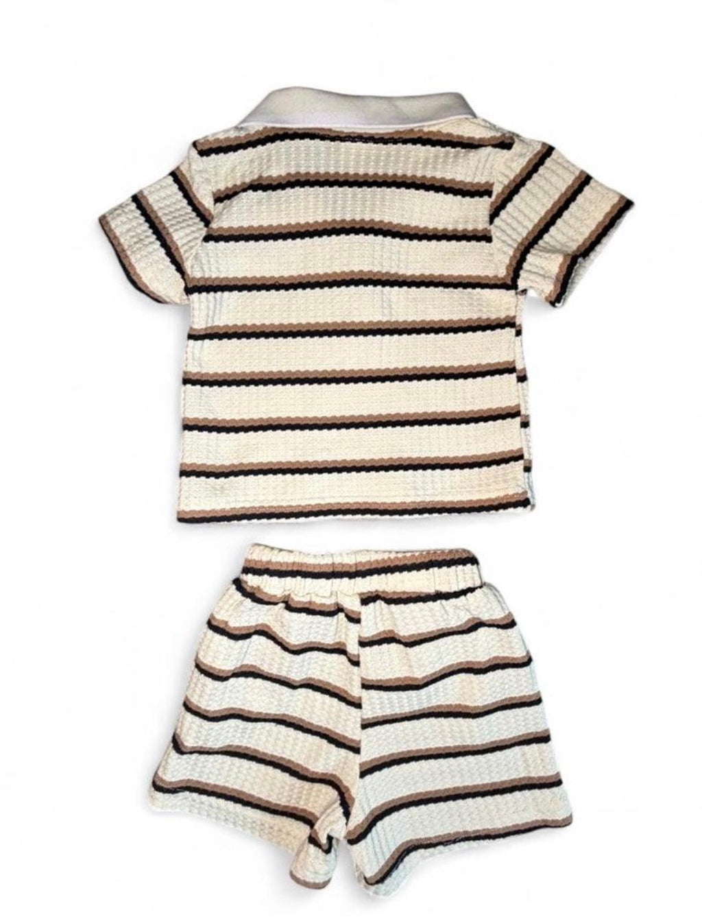 Baby Boys 2 Piece Striped Waffle Knit Collard Shirt and Shorts set 12-18M