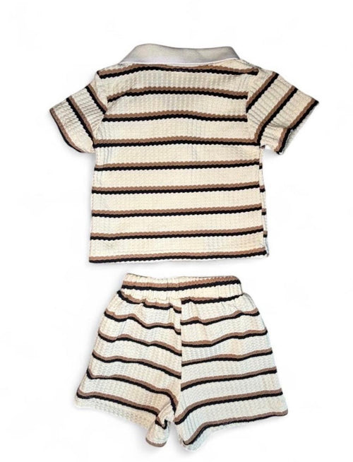 Baby Boys 2 Piece Striped Waffle Knit Collard Shirt and Shorts set 12-18M
