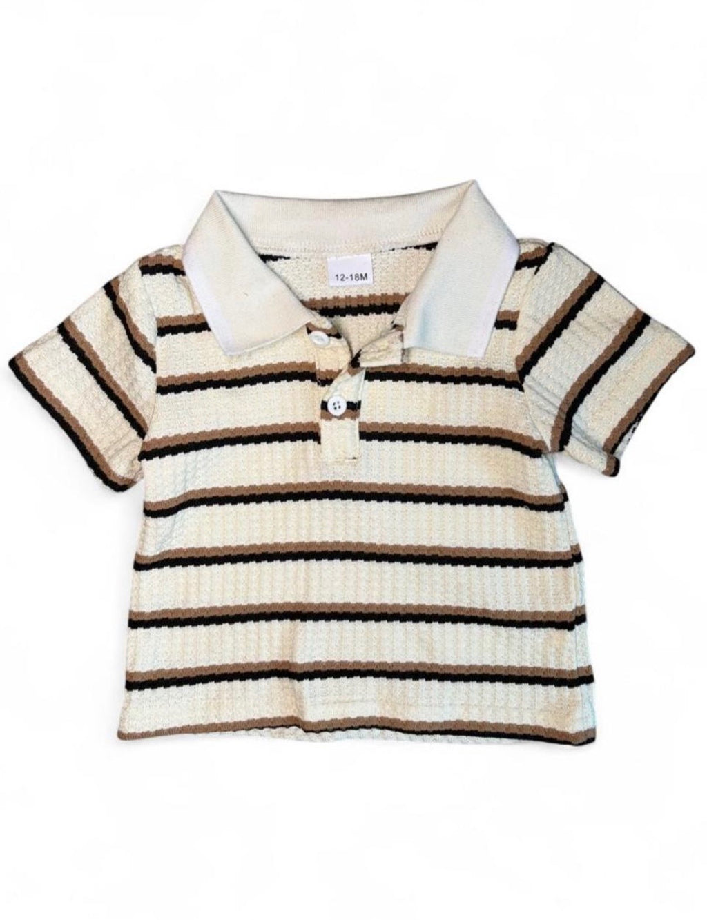 Baby Boys 2 Piece Striped Waffle Knit Collard Shirt and Shorts set 12-18M