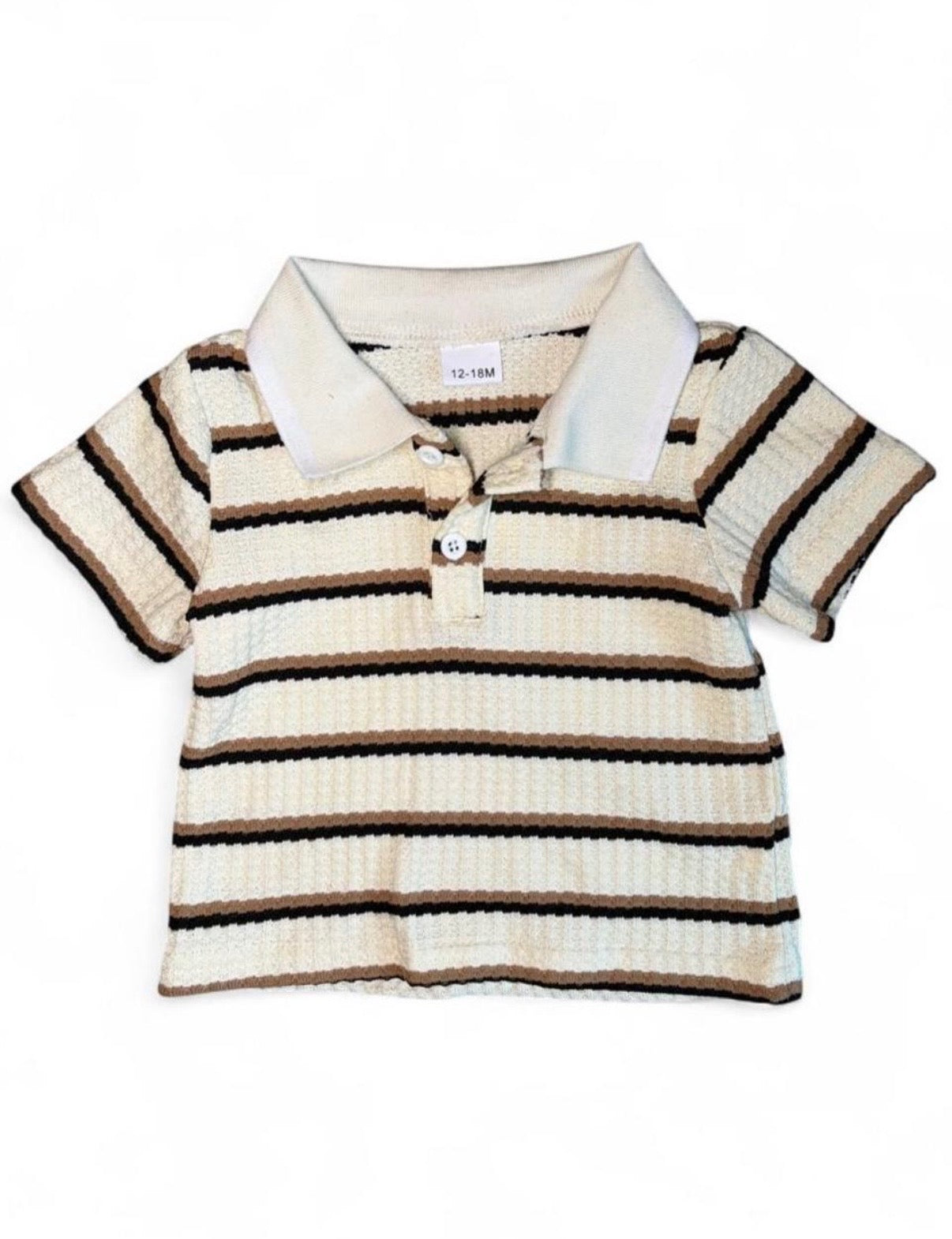 Baby Boys 2 Piece Striped Waffle Knit Collard Shirt and Shorts set 12-18M